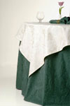 Ivory Brocade Top Cloth on Forrest Green Brocade Round